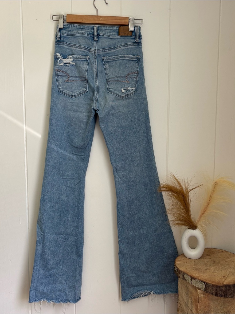 American Eagle Outfitters Medium Blue Distressed Flare Jeans - Picture 7 of 9